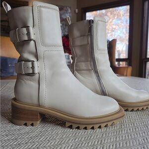 Vero Cuoio White Leather Combat Boots